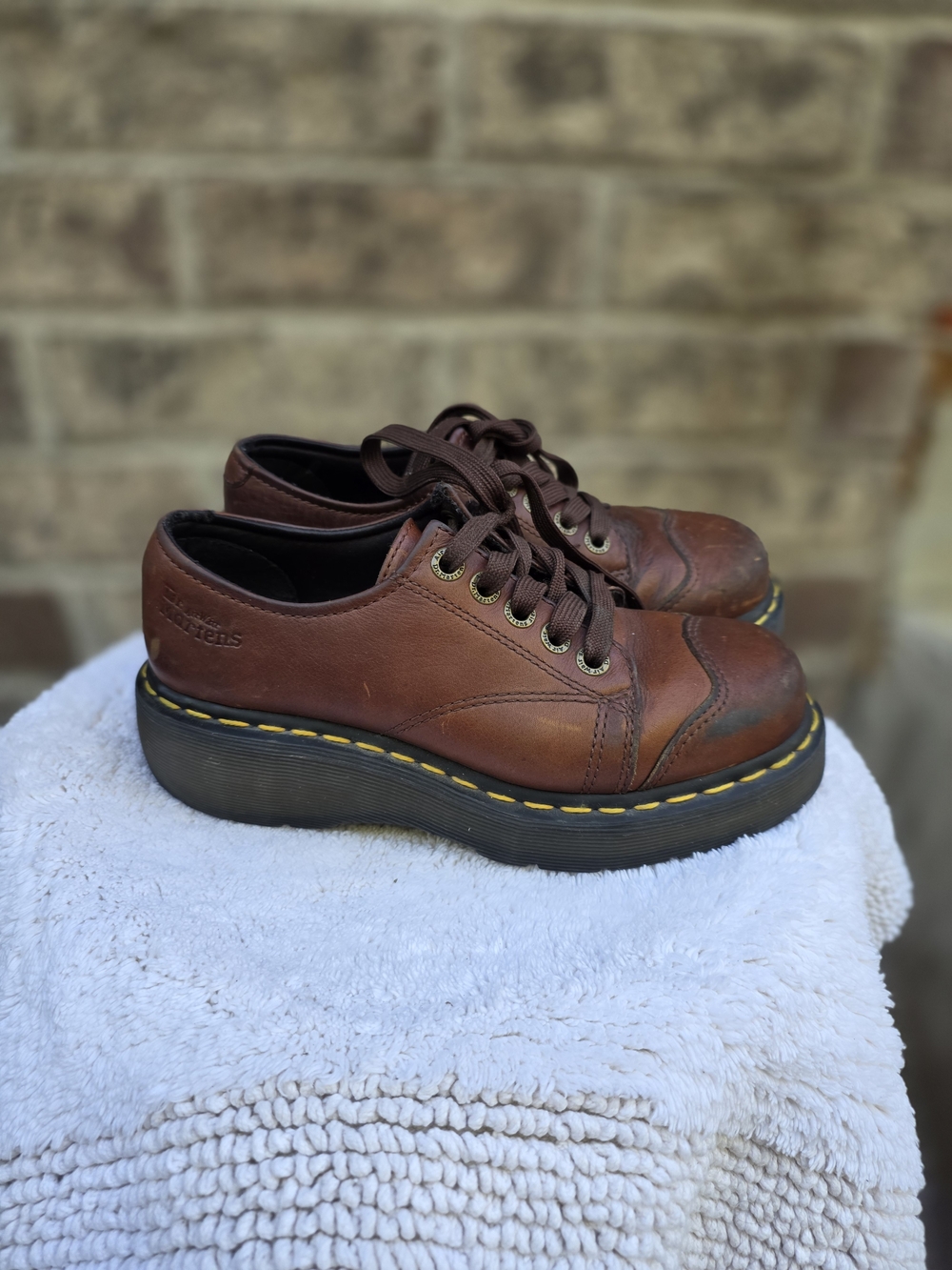 vintage Dr. Martens 8651 "Zoe" Platform Chunky Oxfords in bark brown leather